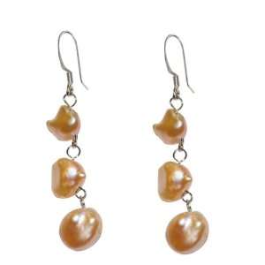  Triple Peach Color Freshwater Pearl Crazy Hook Earrings Jewelry