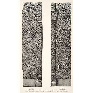  1889 Wood Engraving Door jamb Hyllestad Church Saetersdal 