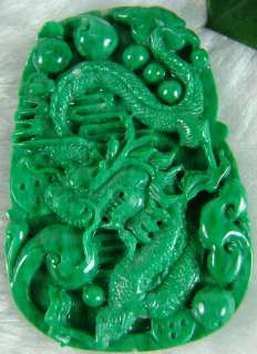Certified Rich Green Natural Grade A Jade Jadeite Pendant Dragon Lotus 