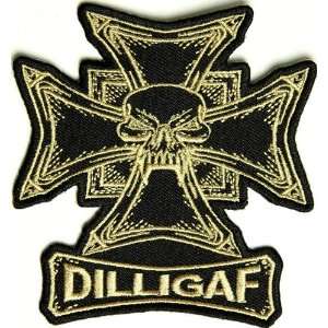  Dilligaf skull patch, 3.5x4 inch, small embroidered biker 