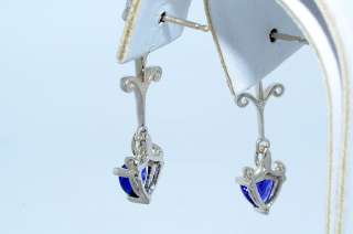 50CT BLUE SAPPHIRE & DIAMOND DANGLE EARRINGS .925 STERLING SILVER 