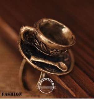 Vintage Coffee Cup Antique Bronze European Retro Ring Rings H87  