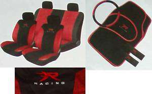 BNEW 13PC RED XR RACING CAR SEAT COVERS + MATS +S/WHEEL  