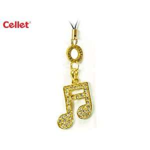  Cellet Phone Strap   Gold Music Tone With Clear Stones 