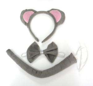 Rat Mouse Headband Ears Tail Bow Tie Party Fancy Dress  