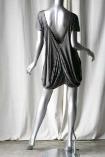 HELMUT LANG Grey Jersey Draped Dress/Tunic Top Blouse P  