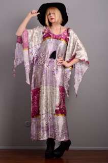 Vtg 70s Draped ANGEL SLV Kimono CAFTAN Dress S M L Gypsy Ethnic Maxi 