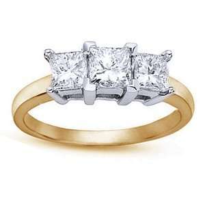   Carat Three Stone Princess Cut Diamond 14k Yellow Gold Engagement Ring