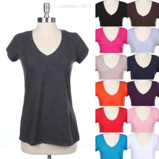  PLUS SIZE] Cotton Plain Solid V Neck Short Sleeve Basic T Shirt Top 