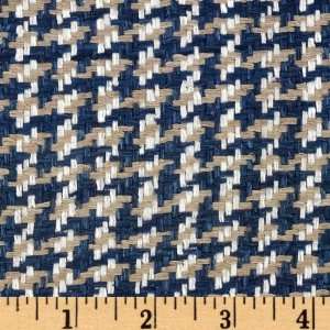 46 Wide Uptown Raw Silk Suiting Houndstooth Blue/White/Beige Fabric 
