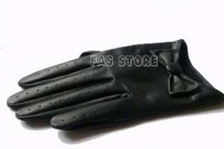 Fashion Short cute bow real leather short gloves*black  