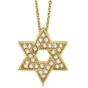  Jewish Star of David Diamond Pendant Necklace 14k Yellow 