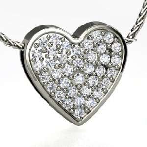 Fenice Pave Heart Pendant, 14K White Gold Necklace with 