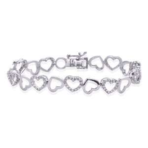  10K White Gold 3/4 ct. Diamond Heart Bracelet Katarina Jewelry