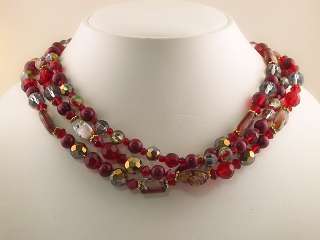 Garnet Color Glass Bead Necklace Earrings Set s0214  