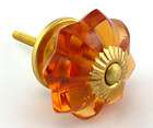 Lg Amber Crystal Glass Knobs Cabinet Drawer Pull Cupboard Handle Melon 