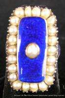 Antique Estate Ladies 14k Yellow Gold Ring with Pearls & Blue Enamel 