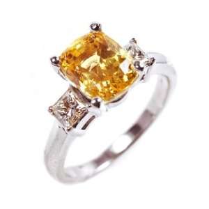 18k White Gold Natural Yellow Sapphire and Diamond 3 Stone Ring Size 6 