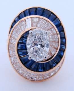 Ladies Designer Oscar Heyman 18K Yellow Gold Diamond Sapphire Ring 