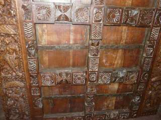 Antique Temple Door Hand Carved Teak Wood Indian Panel  