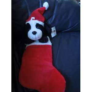   Puppy Christmas Red/white Plush Stocking Appx 18 Tall and 11 Heal to