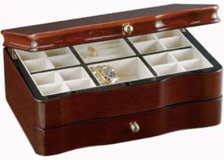 New Wooden Teak Scalloped Jewelry Box   Brown Gloss  