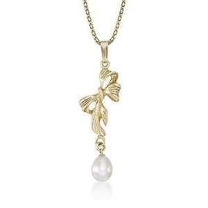  7mm Pearl and Bow Necklace In Vermeil Jewelry