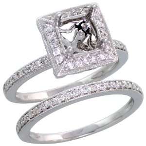 18k White Gold Semi Mount Diamond Ring 2 Piece Wedding Set for Her, w 
