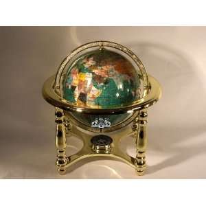   Top Gemstone World Map Globe with 4 leg Gold Stand