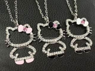   hello kitty cat swarovski crystal girls long chain necklace CH4070
