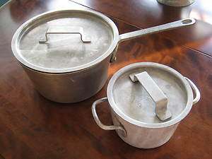   NSF aluminum 2 pots & lids Made USA heavy duty stock sauce pan vintage