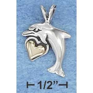  STERLING SILVER DOLPHIN JUMPING OVER 14K GOLD HEART 