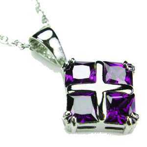  Foursquare Necklace, Amethyst Colored CZs, 18 Jewelry