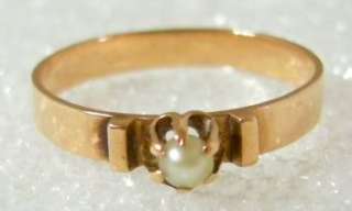 CHARMING ANTIQUE VICTORIAN 14K ROSE GOLD PEARL RING. PRONG SET 3 MM 