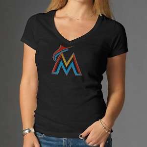  Miami Marlins Womens Scrum V Neck Team Logo T Shirt by 