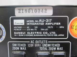 Sansui AU 317 2 Channel Stereo Integrated Amplifier Audio Amp  