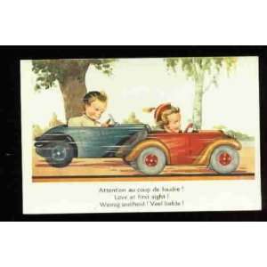   postcard BELGIQUE    LOVE AT FIRST SIGHT Boy & Girl in Cars