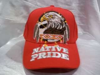 NATIVE PRIDE HAT CAP IN RED W/ EAGLE AND FEATHERS NWT  
