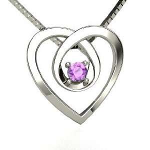 Infinite Heart Pendant, 14K White Gold Necklace with Amethyst