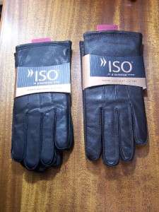 NWT Mens Isotoner WATER RESISTANT BLK or BR LEATHER GLOVES ULTRA PLUSH 