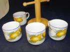   yellow pear motif coffee mugs 3x3 5 wood stand 14 lot condition
