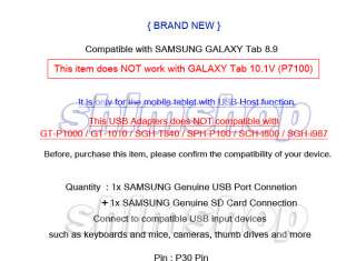 Samsung Galaxy Tab 10.1 P7510 8.9 7310 USB Connection Kit SD Card 