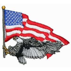    US American Flag W/ Bald Eagle Iron On Biker Patch 