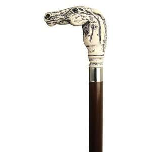    Simulated antique scrimshaw Racehorse head handle made of polymer 