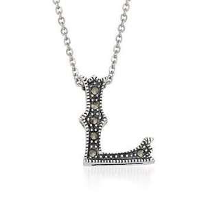  Marcasite Initial L Pendant Necklace In Sterling Silver 