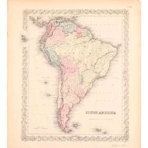  Antique Map of South America, 1856