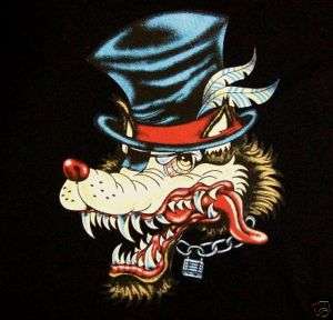 TOP HAT LONER WOLF TATTOO STYLE LONE WOLF T SHIRT WS52  