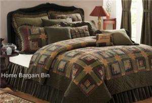 TEA stained LOG CABIN King 5pc Quilt set Primitive green patchwork 