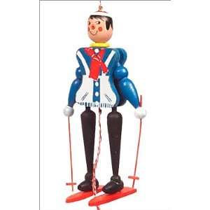  Wooden skier jumping jack ornament