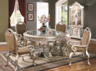 5Pc Elegant Traditional European Silver Gold Round Dining Table Set 